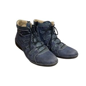 DKODE Leather Booties Women's Sz 41 Side Zip Navy Lace‎ Up Made in Portugal